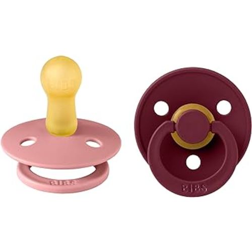 BIBS Pacifiers | Natural Rubber Baby Pacifier | Set of 2 BPA-Free Soothers | Made in Denmark | Dusty Pink/Elderberry 6+ Months (Pack of 2)