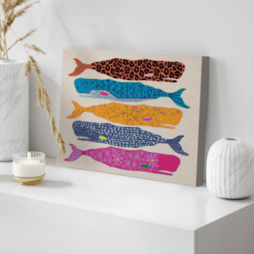 IDEA4WALL Colorful Patterned Whales Canvas Print Wall Art - Playful Modern Animal Decor for Nursery or Bathroom | Wayfair