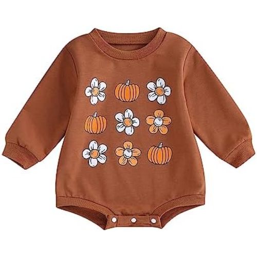 Baby Girl Boy Clothes Pumpkin Print Sweatshirt Romper Infant Long Sleeve One Piece Romper Fall Outfits