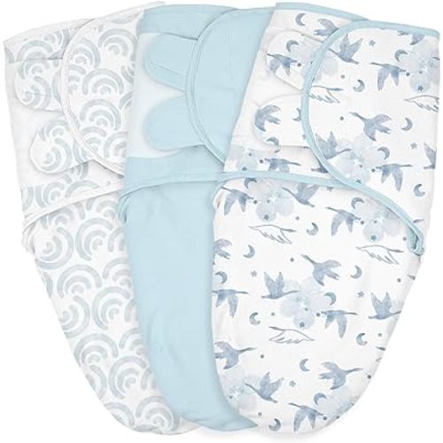 Baby Swaddle Sleep Sacks 3-Pack, Newborn Organic Cotton Swaddle Wraps with Adjustable Wings, Breathable Swaddling Blankets for 0–3 Months, Soft Infant Sleep Essentials