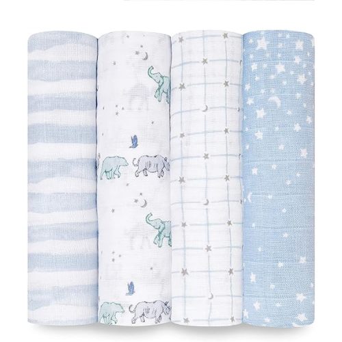 aden + anais Swaddle Blanket, Boutique Muslin Blankets for Girls & Boys, Baby Receiving Swaddles, Ideal Newborn & Infant Swaddling Set, Perfect Shower Gifts, 4 Pack, Rising Star