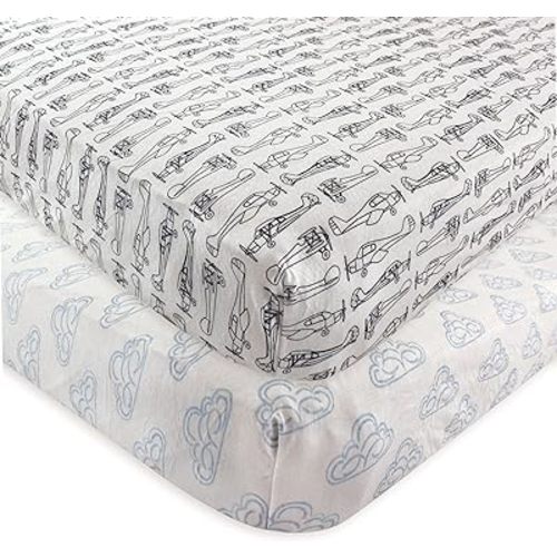 Hudson Baby Unisex Baby Cotton Fitted Crib Sheet, Airplane, One Size