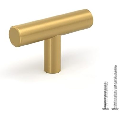 LONTAN 6 Pack Gold Cabinet Knobs and Pulls Brushed Gold Dresser Drawer Knobs Brushed Brass Knobs for Dresser Bathroom Cabinet Door Hardware, Stainless Steel