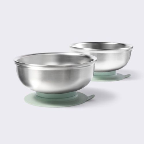 Suction Stainless Steel Bowls with Silicone Sleeve - 2pk - Green - Cloud Island™