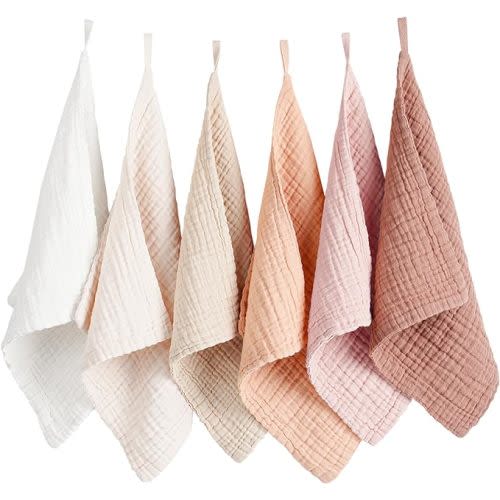 Konssy 6 Pack Baby Muslin Washcloths for Unisex 100% Cotton Wash Cloth Set for Baby Face Body Comfy and Soft for Newborn Infants Kids Girls and Boys - Earthy Color - 11" x 11" (6 Pack)