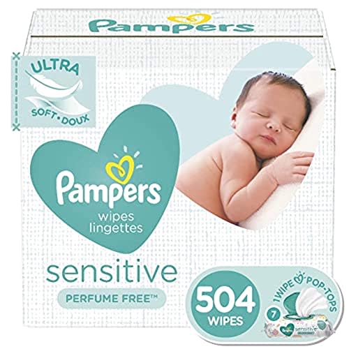 Pampers Sensitive Baby Wipes - 504 Count, Water Based, Hypoallergenic and Unscented (Packaging May Vary)