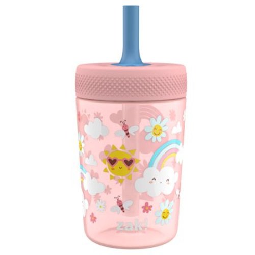 Zak Designs Capri Tumbler, Soft Straw Tumbler for Toddlers, 12oz, Leak-Proof, Easy to Hold, Sunshine and Rainbows