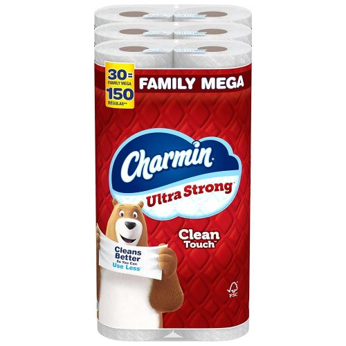 Charmin Ultra Strong Clean Touch Toilet Paper, 30 Family Mega Rolls = 150 Regular Rolls