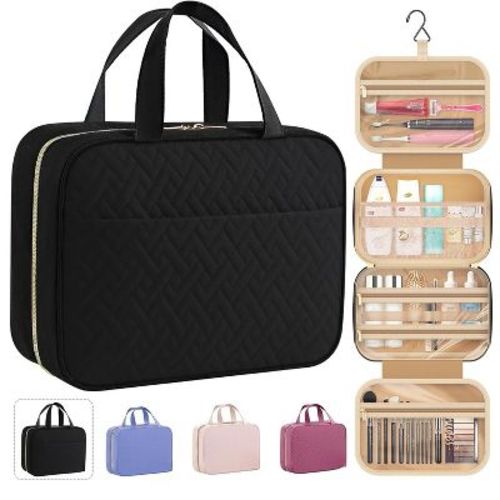 Hanging Waterproof Travel Toiletry Bag for Women and Men. Makeup Bag with Big Compartment for Travel Essentials. Black Medium
