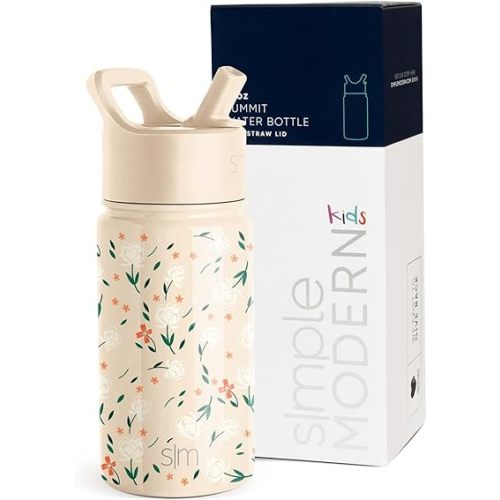 Simple Modern Kids Water Bottle with Straw Lid | Insulated Stainless Steel Reusable Tumbler for Toddlers, School | Summit Collection | 14oz, Chloe Floral