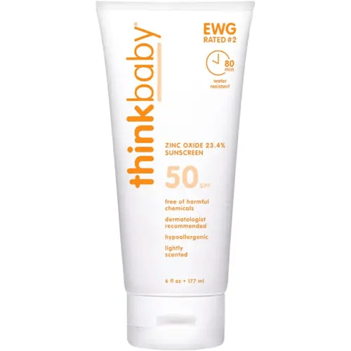 Thinkbaby SPF 50+ Baby Sunscreen – Safe, Natural Sunblock for Babies - Water Resistant Sun Cream – Broad Spectrum UVA/UVB Sun Protection – Vegan Mineral Sun Lotion, 6oz