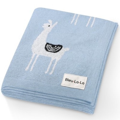 100% Luxury Cotton Knit Swaddle Receiving Blanket for Newborns and Infant Boys and Girls, Color: Llama - blue