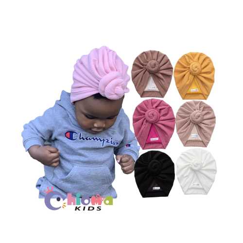 SATIN LINED BABY Turbans– No More Balding, Pre-Tied Topknot Bun Turban Hair Protection for Babies, Baby shower Gifts Soft & Comfortable Caps