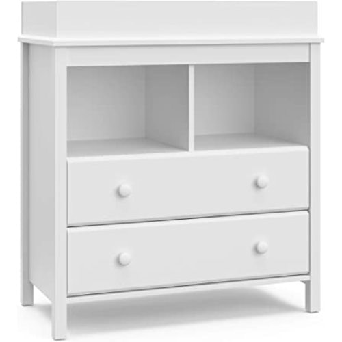 Storkcraft Alpine 2 Drawer Changing Table Chest (White) - Attached Changing Table Topper Fits Any Standard-Size Baby Changing Pad, 2 Drawers, 2 Shelves for Extra Nursery Storage, Easy to Assemble