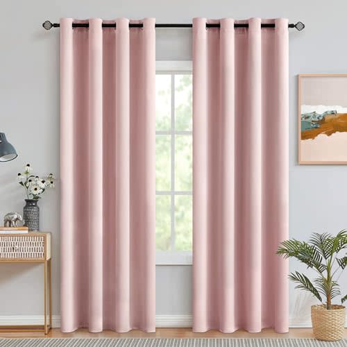 MIULEE Light Pink Room Darkening Curtains Thermal Insulated Drapes Solid Window Treatment Set Grommet Top Light Blocking Blackout Curtain for Living Room/Bedroom 2 Panels 52 x 84 inch Baby Pink