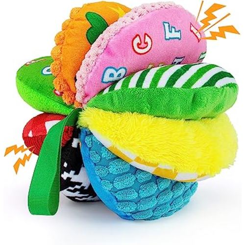 8-in-1 Sensory Balls for Infant Toddlers,Rainbow Fabric Baby Toy for Sensory Development,Montessori Toys for Babies 6-12 Months,8 Different Sensory Tactile Textures with Crinkle Rattle Squeakers