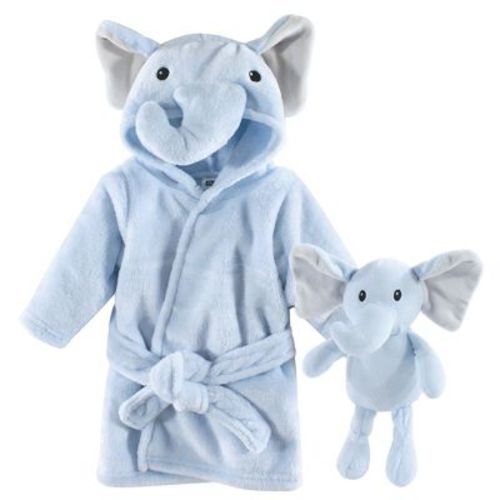 Hudson Baby Infant Boys Plush Bathrobe and Toy Set, Blue Elephant, One Size