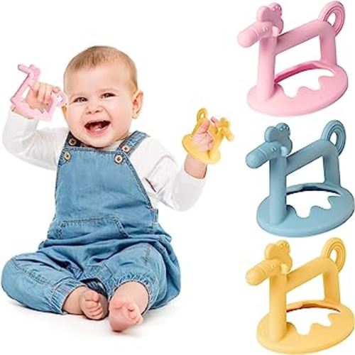 R HORSE 3Pcs Baby Wrist Teether Toys Anti-Dropping Silicone Teething Toy Soothing Bracelet Teether for Soothie, Infants Toddlers Hand Pacifier Baby Shower Birthday Gifts for Boys Girls