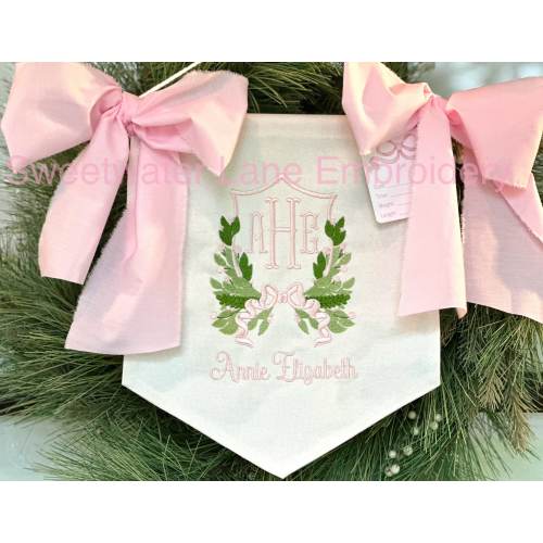 Custom Baby Banner Floral Crest Welcome Banner, Hospital Door or Crib Bassinet Nursery with Fabric Bows and Birth Stats Card