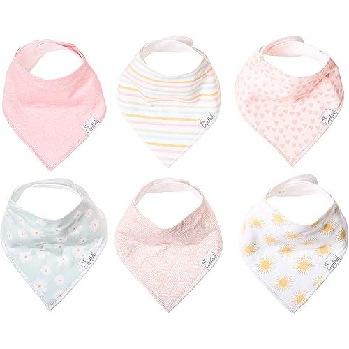 Copper Pearl Baby Bandana Bibs - 6 Pack Soft Cotton Baby Bibs for Drooling and Teething, Absorbent Drool Bibs for Baby Girl, Adjustable to Fit Newborns to Toddlers, Tons of Styles (Sunny Set)