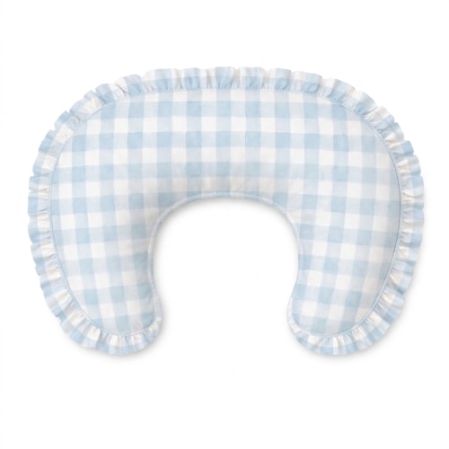 Light Blue Checkered Ruffle Nursing Pillow Cover
