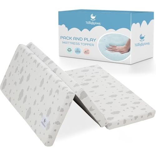 Waterproof Pack and Play Mattress Topper | 38" x 26" x 1.5" | Trifold Style - Breathable Soft Plush Foam - Portable Mattress Topper- Baby Foam Mattresses for Babies
