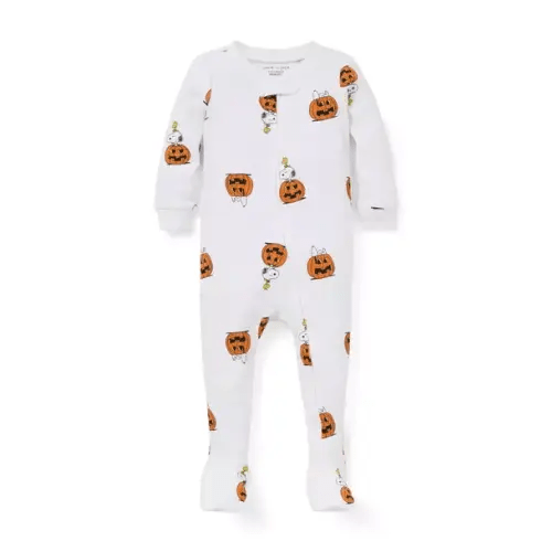 Baby White Peanuts Pumpkin Baby Good Night Footed Pajama In Peanuts Halloween Pumpkin by Janie and Jack