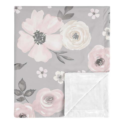 Sweet Jojo Designs Watercolor Floral Grey and Pink Baby Security Blanket