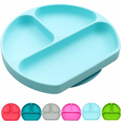 SiliKong Silicone Suction Plate for Toddlers, Fits Most Highchair Trays, BPA Free, Divided Baby Feeding Bowls Dishes for Kids (Blue)
