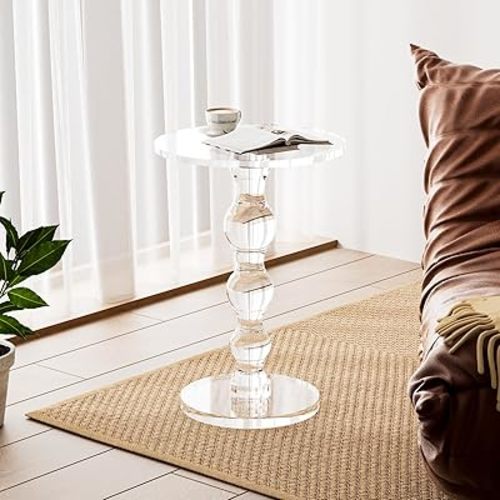 Acrylic Side Table, Acrylic end Table, Clear Small Round Side/End Tables with Support Rod, Modern Drink Table/Nightstand for Living Room Bedroom Lobby Balcony, 15.7''x15.7''x22.6'' High