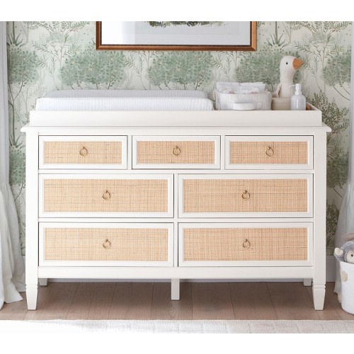 Ava Regency Caned 7-Drawer Dresser & Topper (56w x 19d")