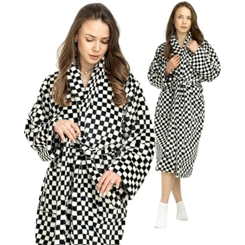 Fleece Robes Women Thick Plush Womens Robe Cozy Ladies Bathrobe Bath Robes Female Long & Soft - Black & White - Mother’s Day