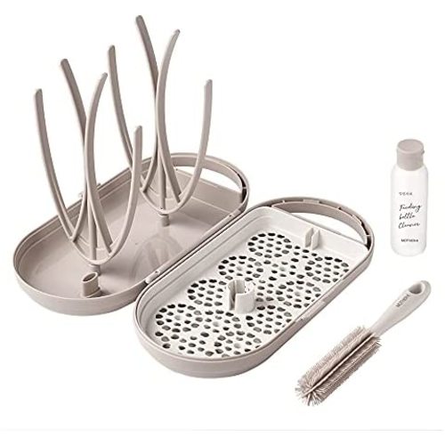 MOTHER-K Travel Baby Bottle Drying Rack Set, Including Drying Rack, Bottle Brush and Travel Bottle for Working Mom or Camping with Baby