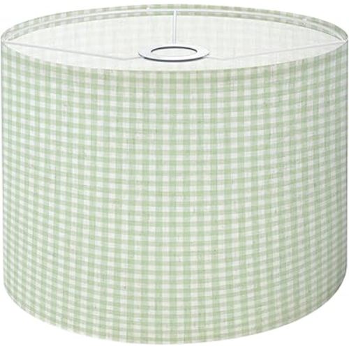 Drum Lamp Shade Gingham pattern seamless Plaid repeat green white Design for print Lampshade for Floor Lamps Table Lamps Pendant Light 8.9"x11" Linen Lampshades Replacement Large Lamp Shade