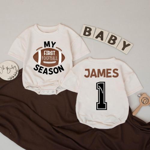 My First Football Season Romper, Personalized Game Day Outfit, Football Baby Clothes, 1 Year Down Baby Bodysuit, Football Party Gift