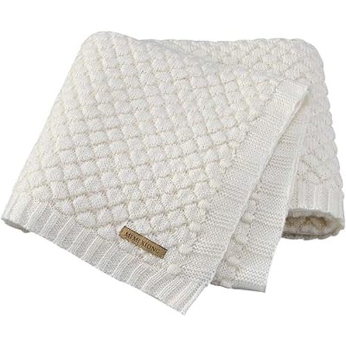 mimixiong Baby Swaddle Blanket Knit Soft Receiving Nursery Blankets for Boy and Girls Size 30 x 40 inche Ivory