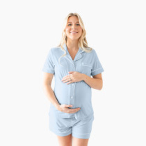 Kindred Bravely Clea Bamboo Classic Short Sleeve Maternity & Nursing Pajama Set - Mist, Small