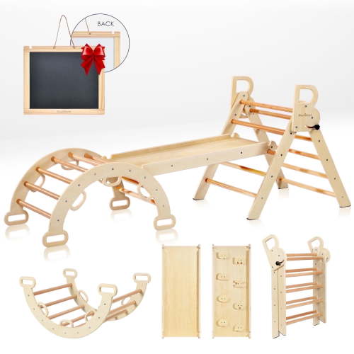 Buballino Montessori Triangle Climbing Set, Indoor Playground for Kids, 3-Piece Wood