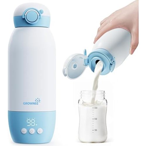 Portable Bottle Warmer, GROWNSY Fast Baby Bottle Warmer On The Go, Cordless Travel Milk Warmer for Breastmilk/Formula, with Precise Temperature Control, Memory Function