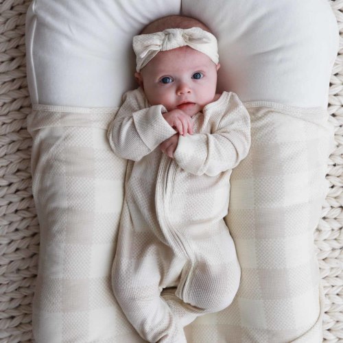 Big Check Waffle Bamboo Zipper Footie | Sand
