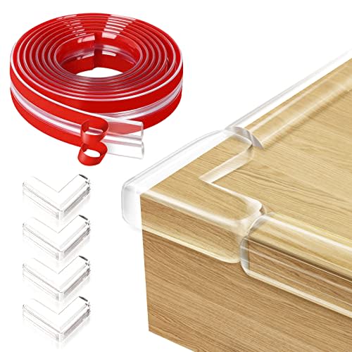 Edge Protector Baby Proofing Corner Protectors Clear Corner Guards Silicone Child Safety Edge Covers Bumper for Table, Cabinets, Crib, 13ft x 0.6 inch Edge Protector Strip with 4 Pack Corner Guards