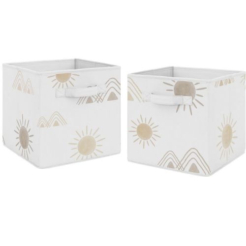 Sweet Jojo Designs Boy Or Girl Gender Neutral Unisex Set Of 2 Kids' Decorative Fabric Storage Bins Desert Sun Taupe And Ivory