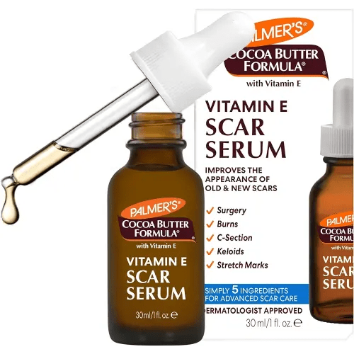 Palmer's Cocoa Butter Formula Scar Serum, Skin Brightening Oil for Face & Body, Concentrated Serum with Vitamin E, Fragrance Free, 1 Fl Oz