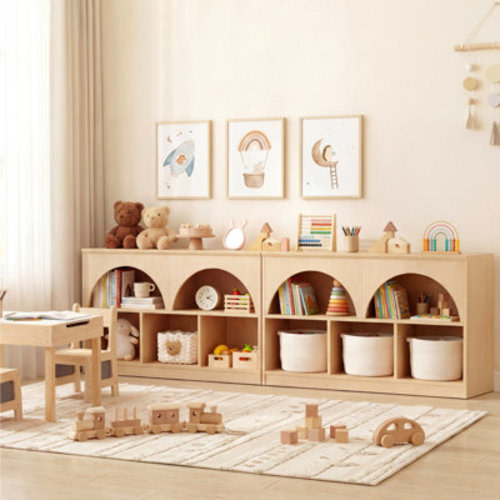 Latitude Run® Arched Kids Bookcase with 5 Open Cubes, Wooden Montessori Storage Shelf for Playroom, Nursery & Classroom, Natural | Wayfair