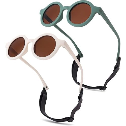 Hycredi Bendable Round Baby Polarized Sunglasses Flexible with Strap for Newborn Infant Toddlers Age 0-24 Months