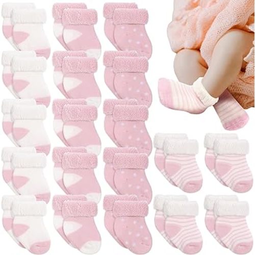 Janmercy 20 Pairs Preemie Socks Premature Newborn Baby Socks Preemie Baby Terry Bootie Socks Warm Preemie Socks for Preemie