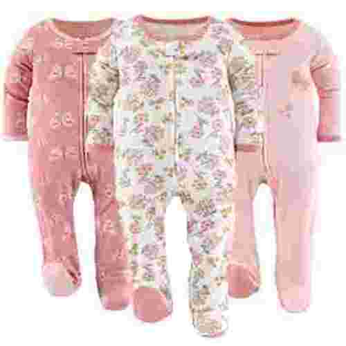 The Peanutshell Baby Sleep n Play Footed Pajamas for Baby Girl, Boho Butterfly, 3 Pack, 6-9 Months