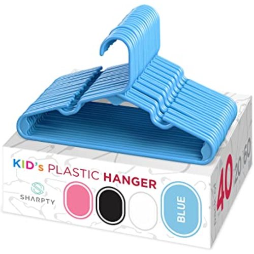 Sharpty Kids Plastic Hangers, Children's Hangers for Baby, Toddler, and Child Clothes - Everyday Standard Use - Ideal for Boys and Girls Closet, Clothing, Pants, Coats, and More - Blue, 40 Pack