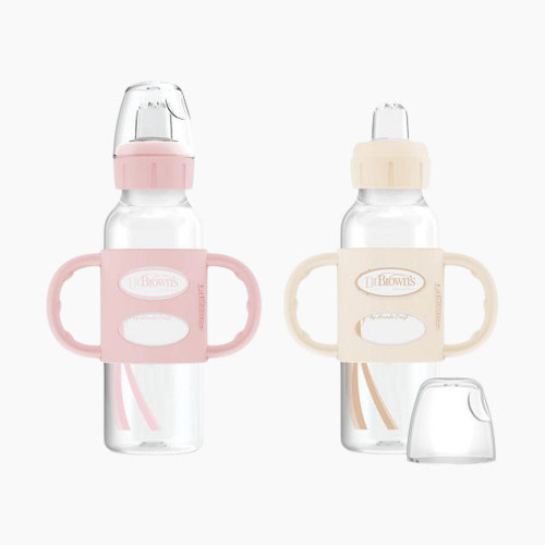 Dr. Brown's Narrow Sippy Spout Bottle w/ Silicone Handles (2-Pack) - Light Pink & White, 8 Oz, 2