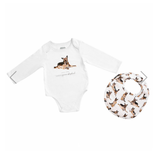 German Shepherd Dog Bodysuit and Bib Set | Mud Pie